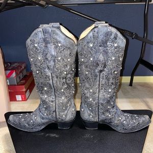 Corral Ladies Grey Glitter Inlay/Crystals Sniped Toe Boot